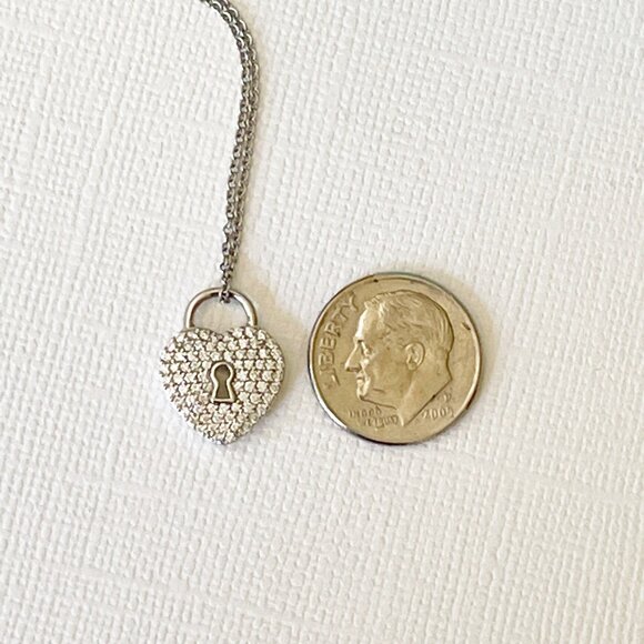 Tiffany & Co. Necklace Platinum Diamond Pave Heart Lock Pendant $4800 Stunning!! - Picture 11 of 14